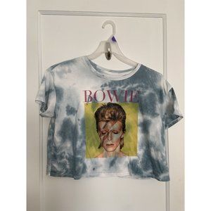 David Bowie Blue Tie Dye Crop Top T Shirt Women’s sz L